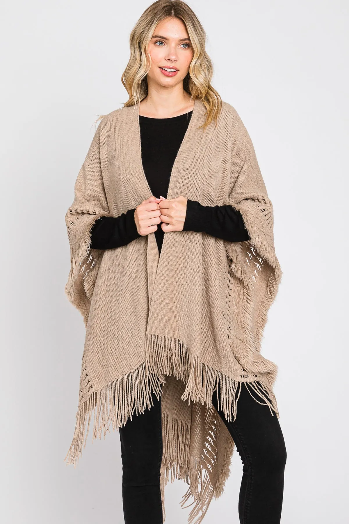 KNIT RUANA WITH FRINGE