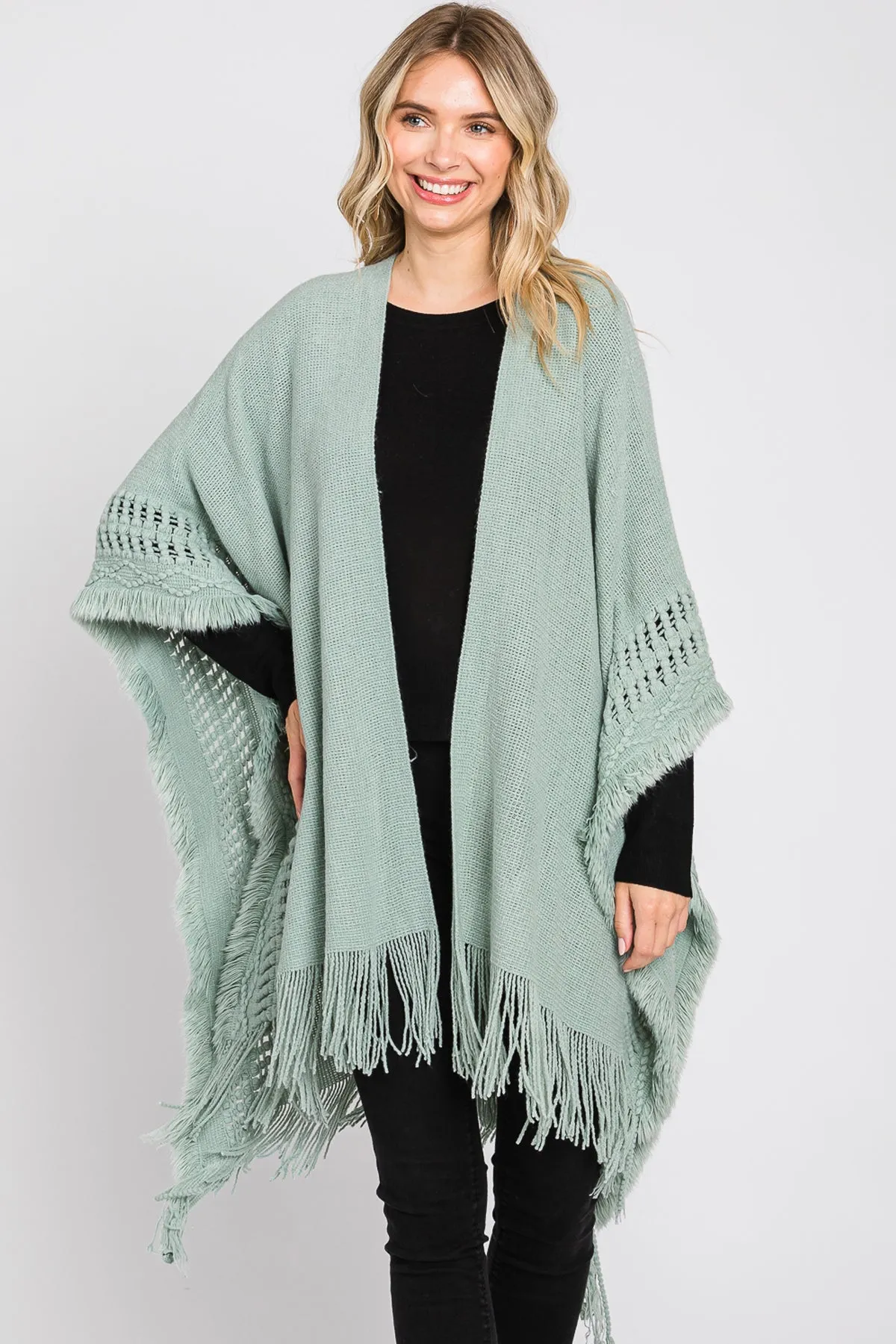 KNIT RUANA WITH FRINGE