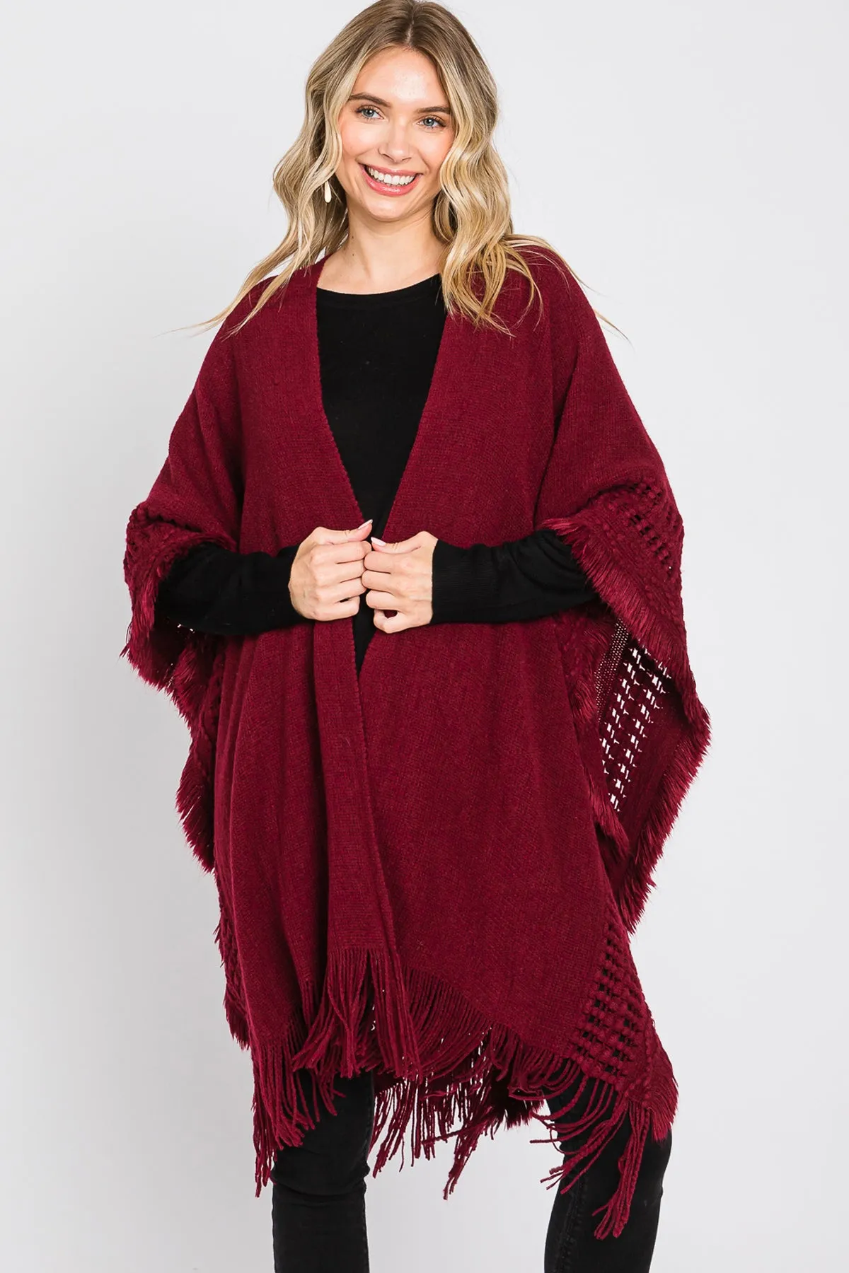 KNIT RUANA WITH FRINGE