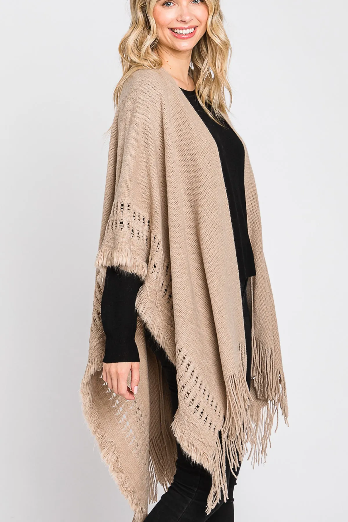 KNIT RUANA WITH FRINGE