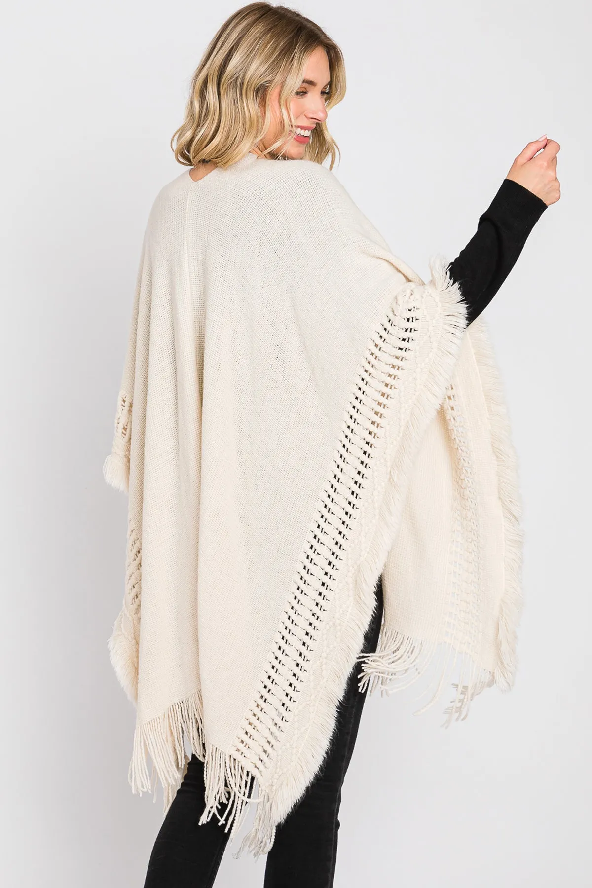 KNIT RUANA WITH FRINGE