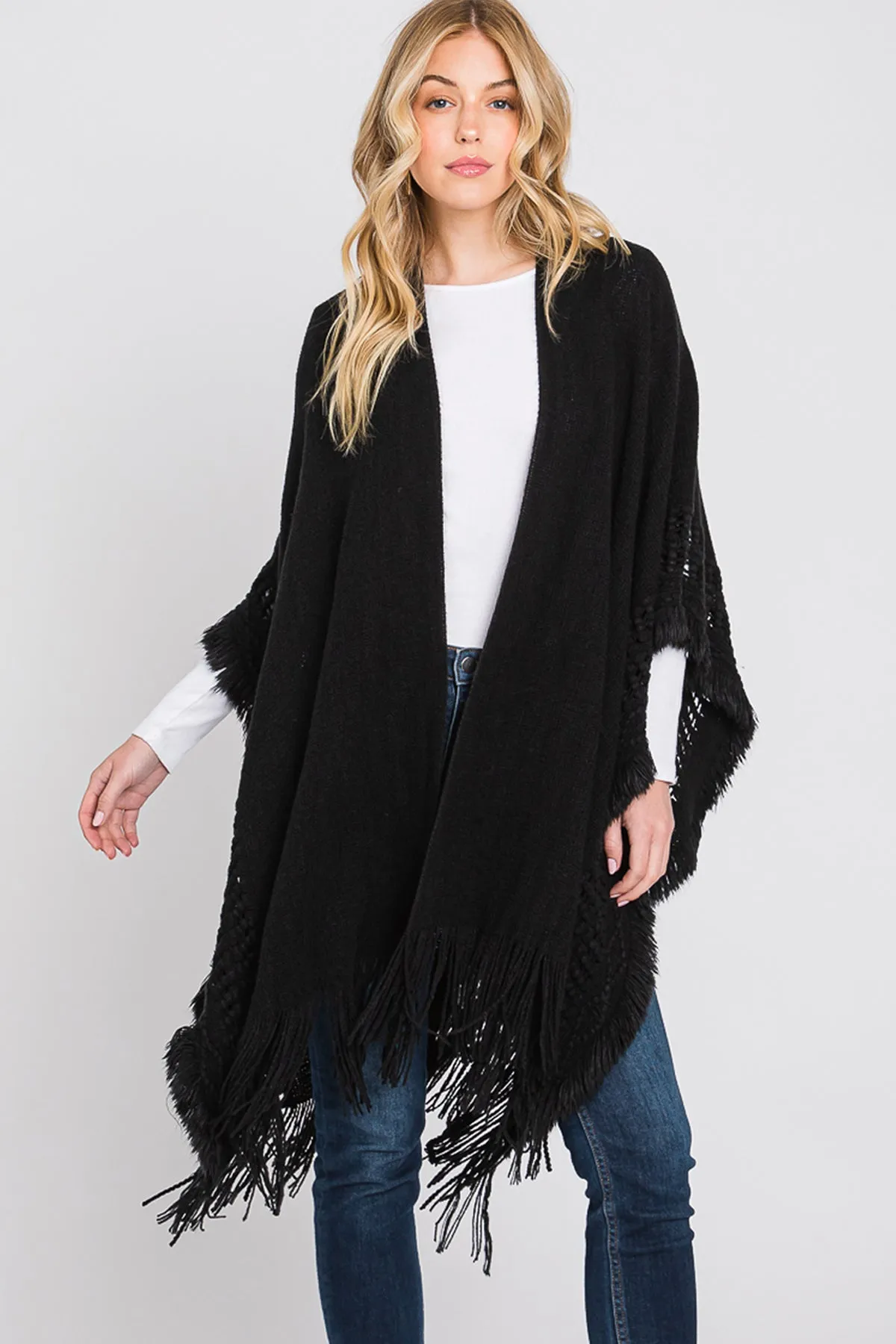 KNIT RUANA WITH FRINGE