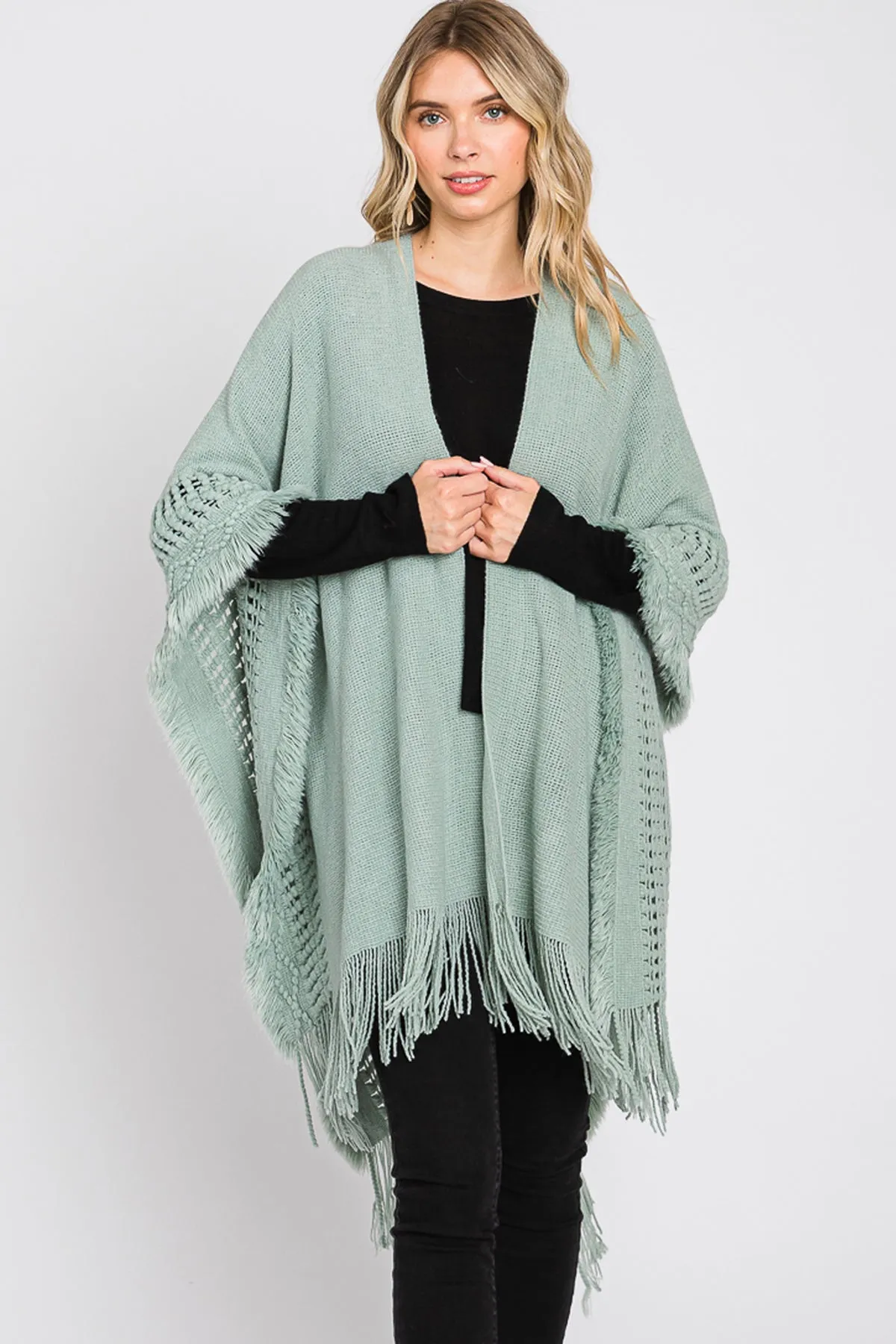 KNIT RUANA WITH FRINGE