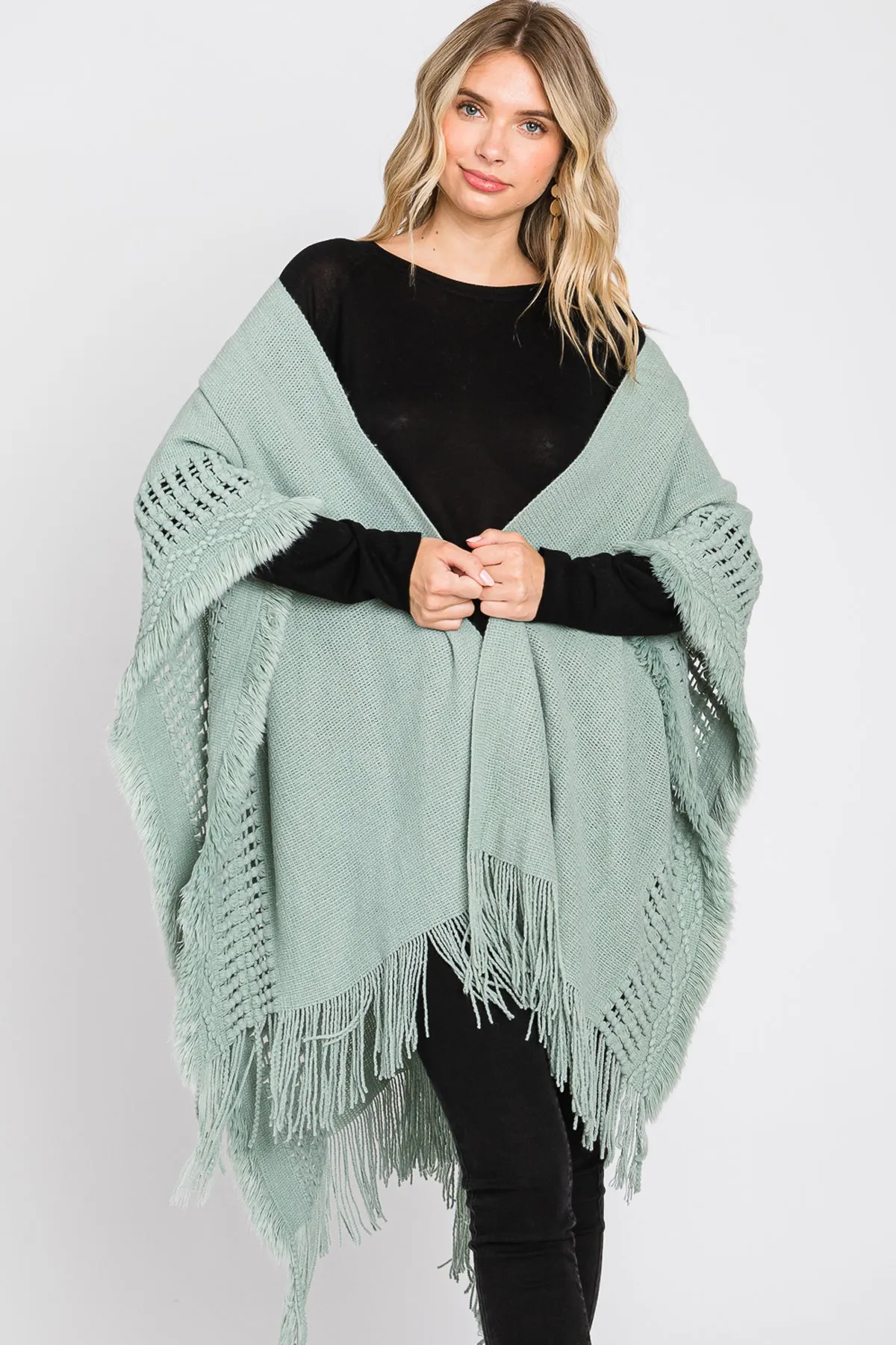 KNIT RUANA WITH FRINGE