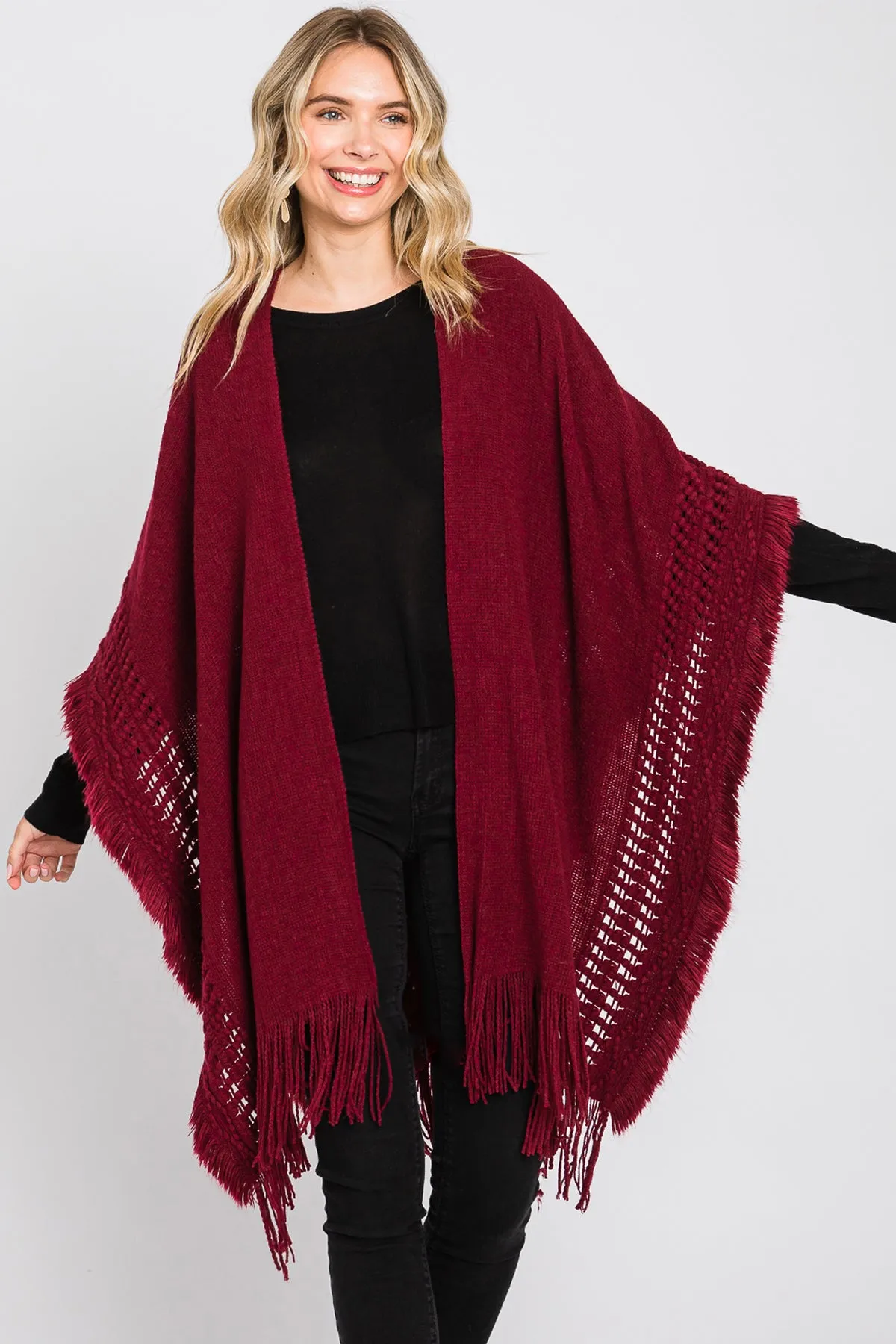 KNIT RUANA WITH FRINGE