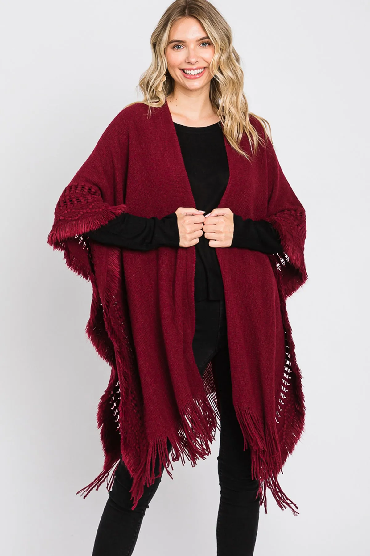 KNIT RUANA WITH FRINGE