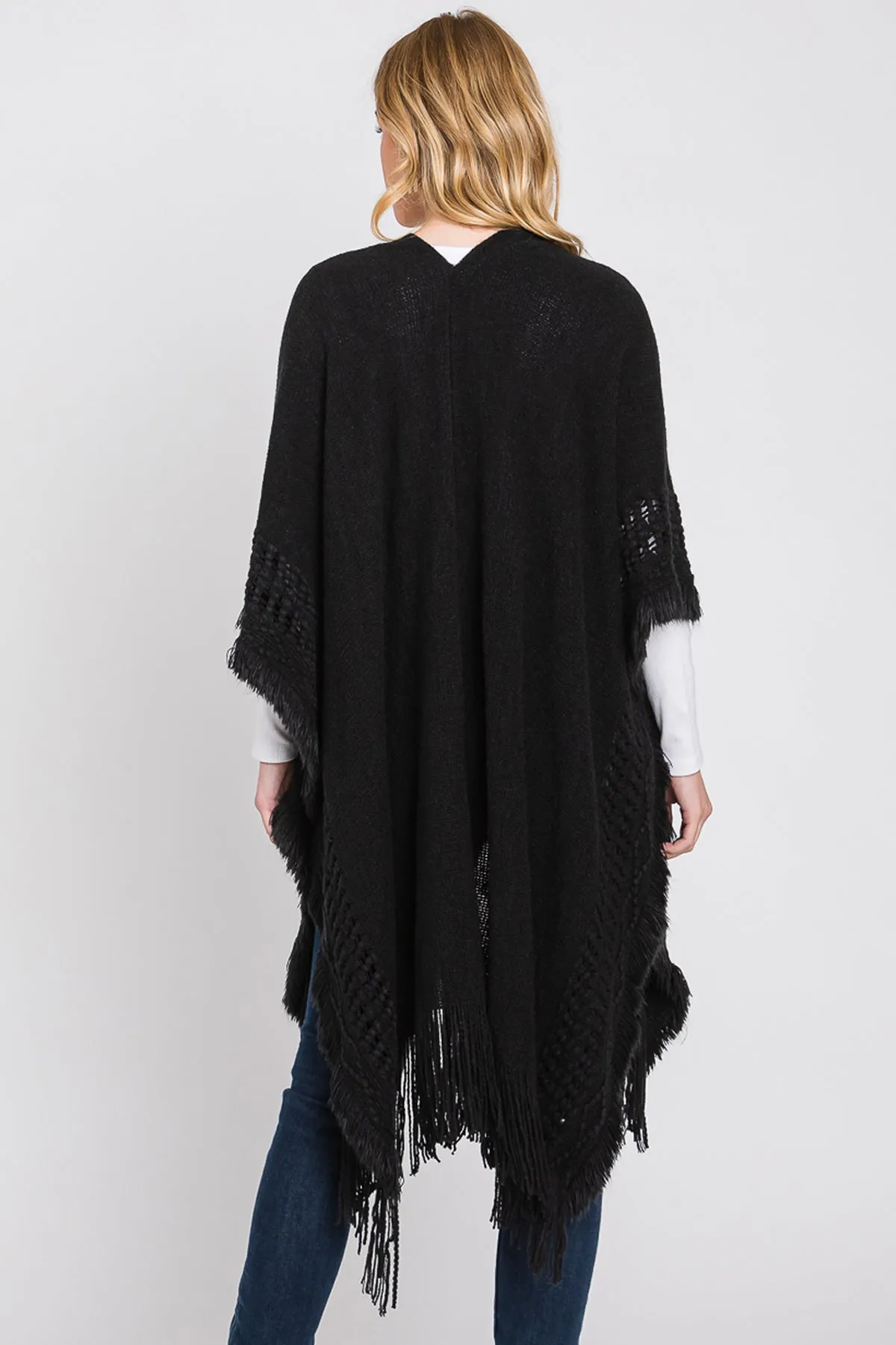 KNIT RUANA WITH FRINGE