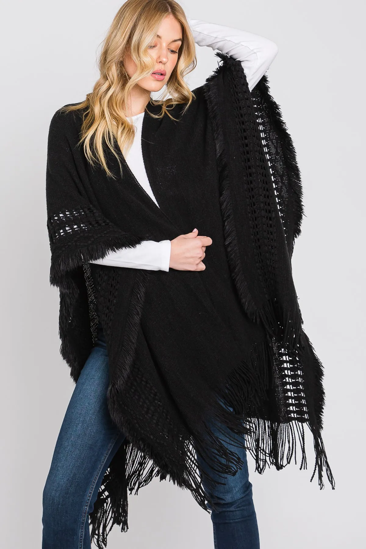 KNIT RUANA WITH FRINGE