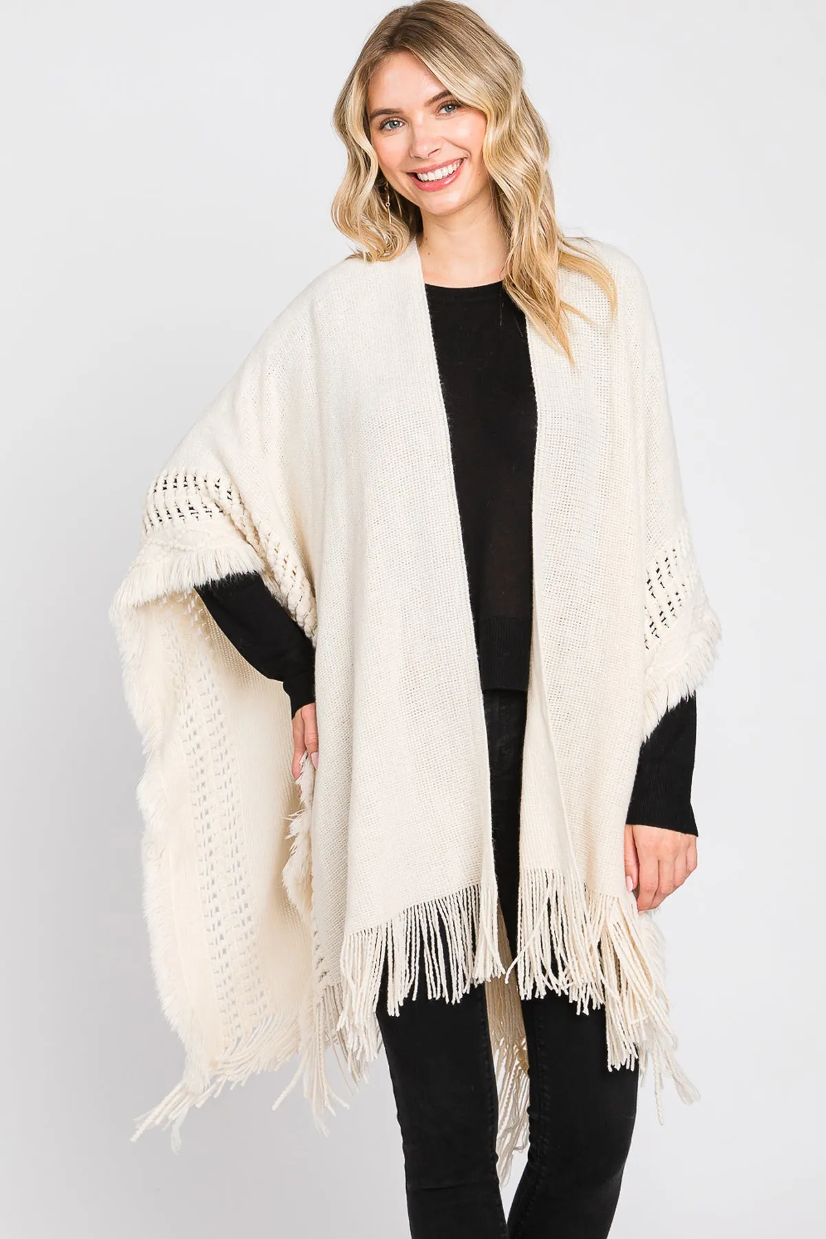 KNIT RUANA WITH FRINGE