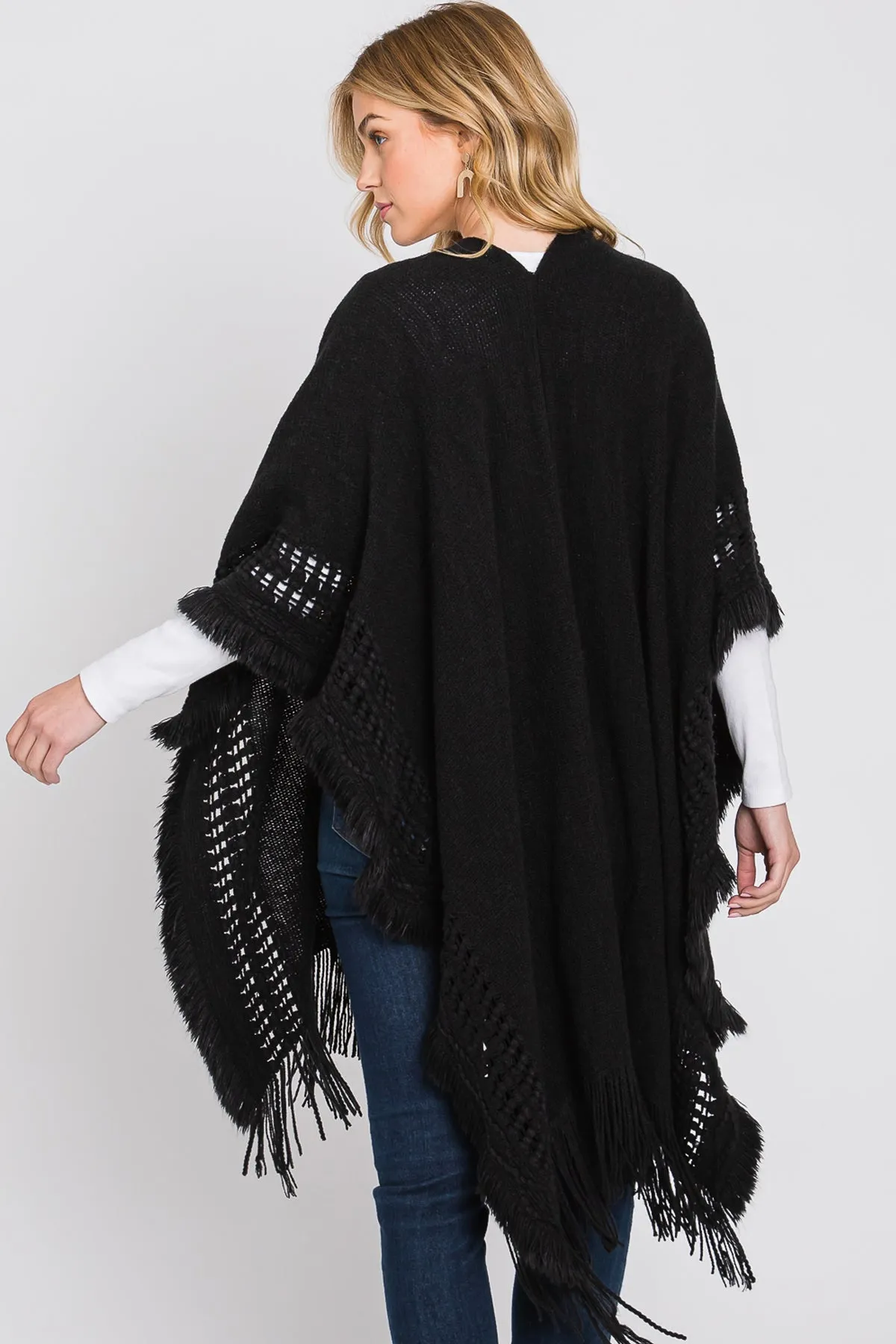 KNIT RUANA WITH FRINGE