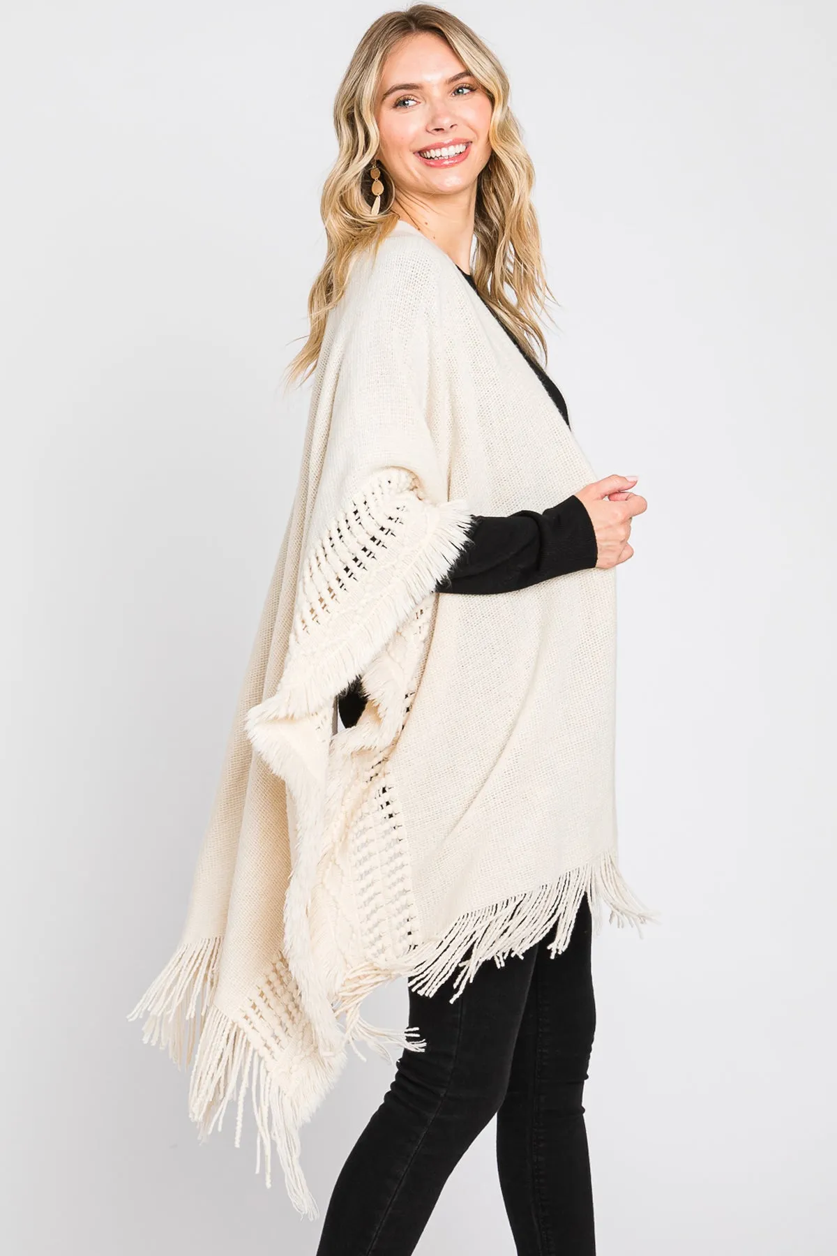 KNIT RUANA WITH FRINGE