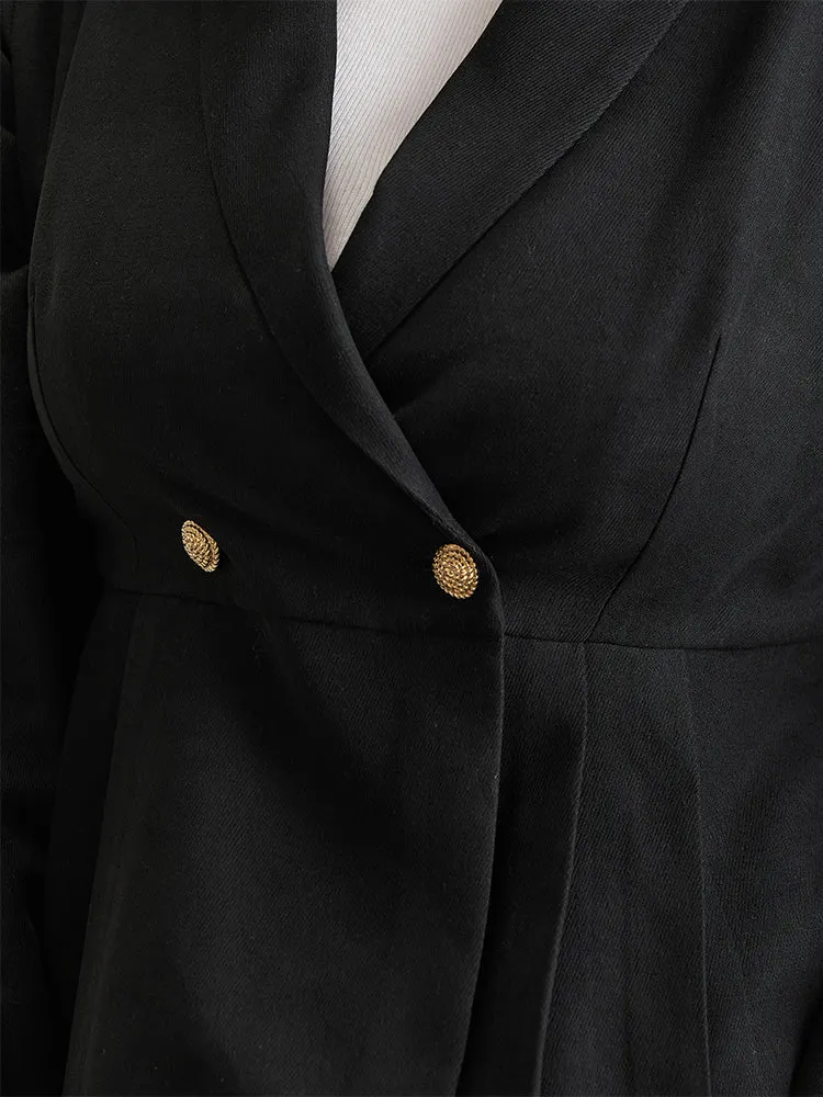 Lapel Collar Plicated Detail Button Up Blazer