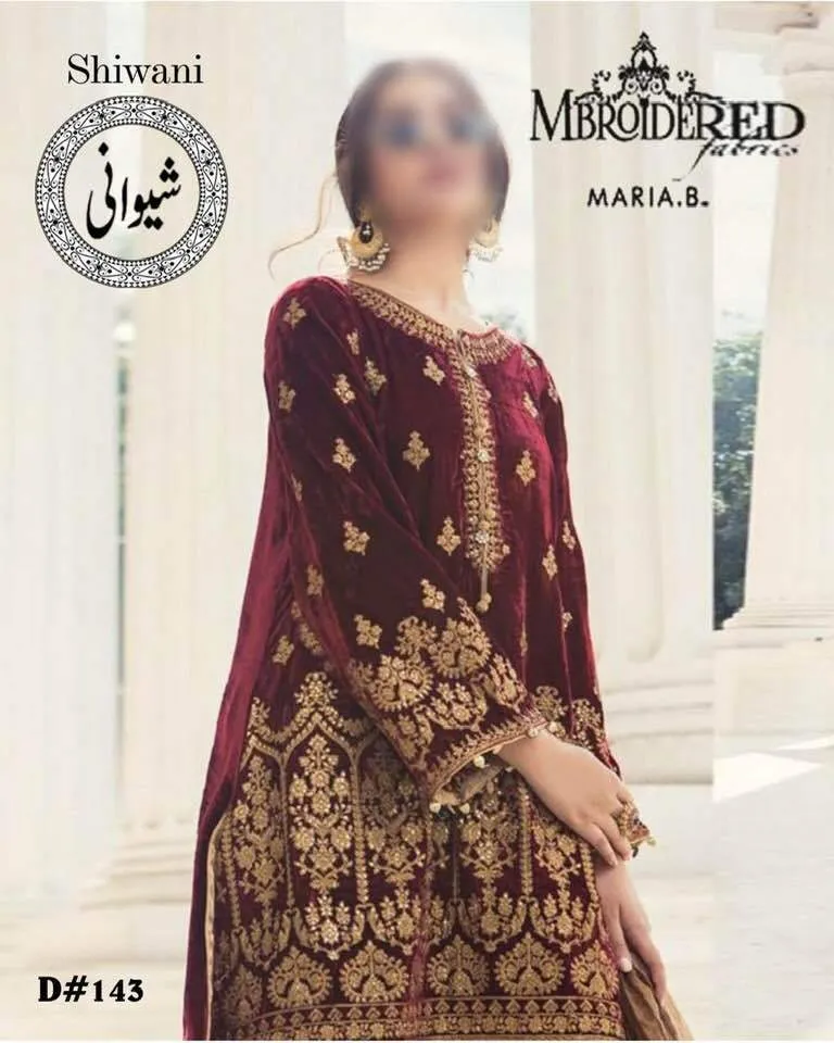 Maria B Cotton Dresses - Embroidered Chiffon Dupatta - Replica - Unstitched