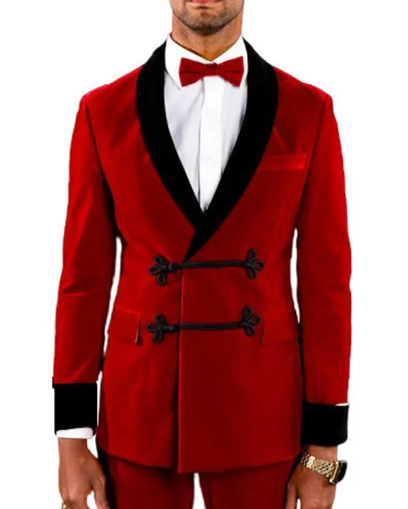 Mens Robes Jacket Red Velvet Blazers Wedding Dinner Party Wear Blazer Jacket