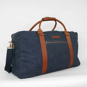 Navy Waxed Canvas Holdall - Overnight Bag