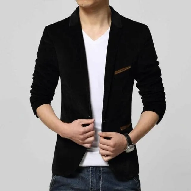 One Button Velvet Business Slim Fit Blazer