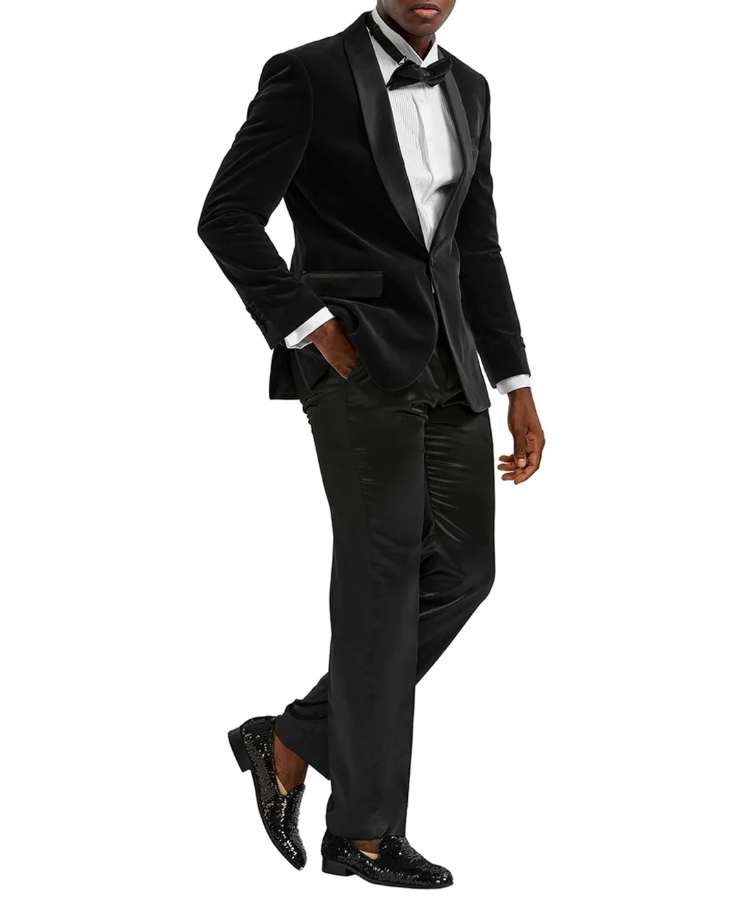 Prom Slim Fit Black Velvet Jacket Tazzio, Black