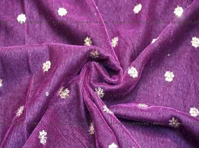 Purple Sequins Boota Floral Embroidered Velvet Fabric