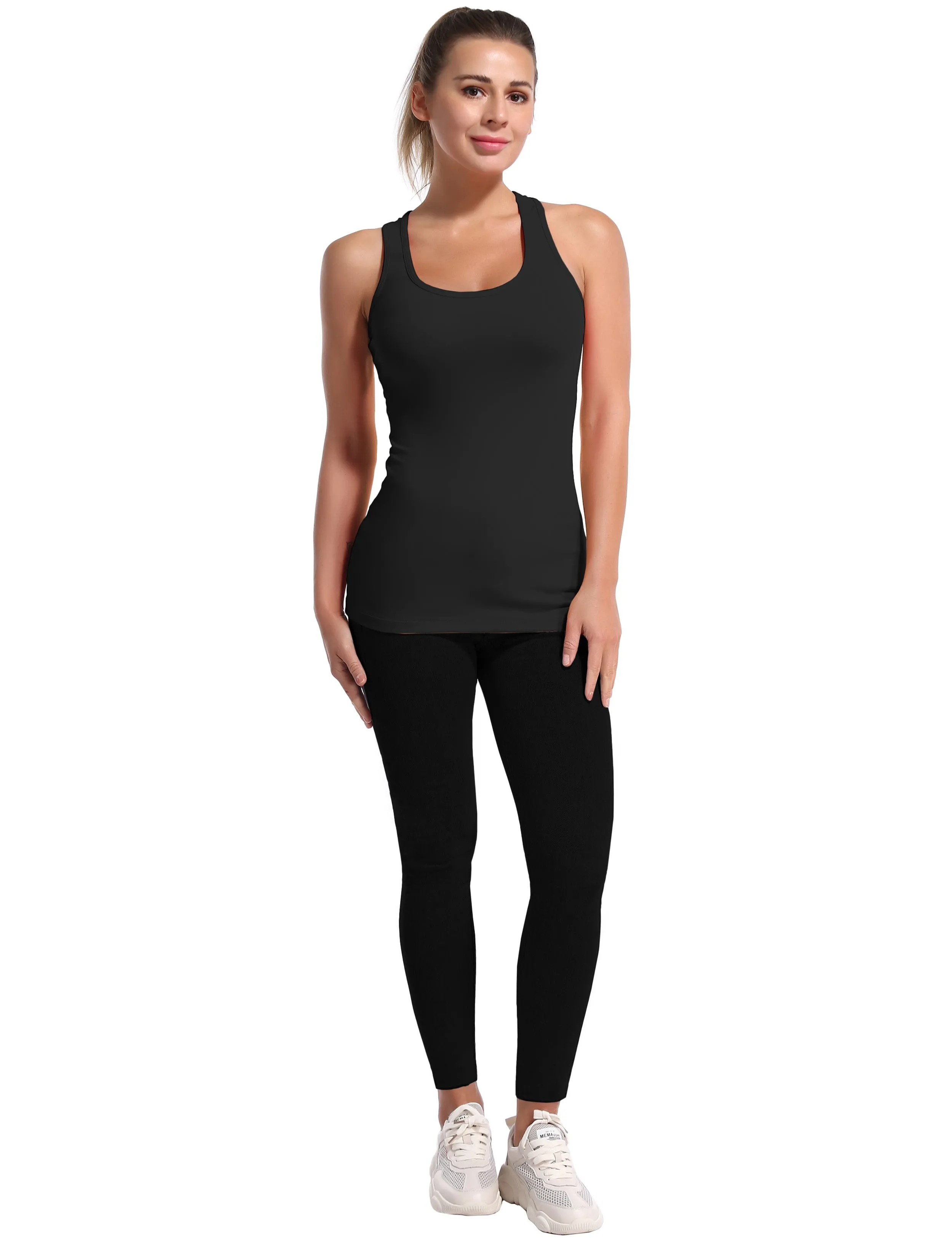 Racerback Athletic Tank Tops black_Jogging