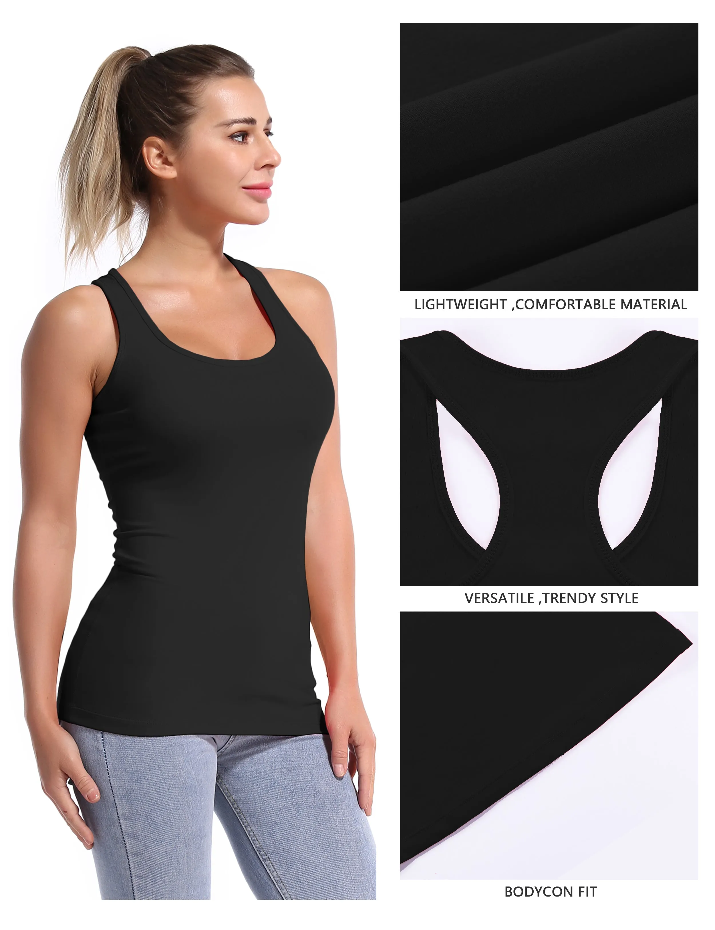 Racerback Athletic Tank Tops black_Jogging