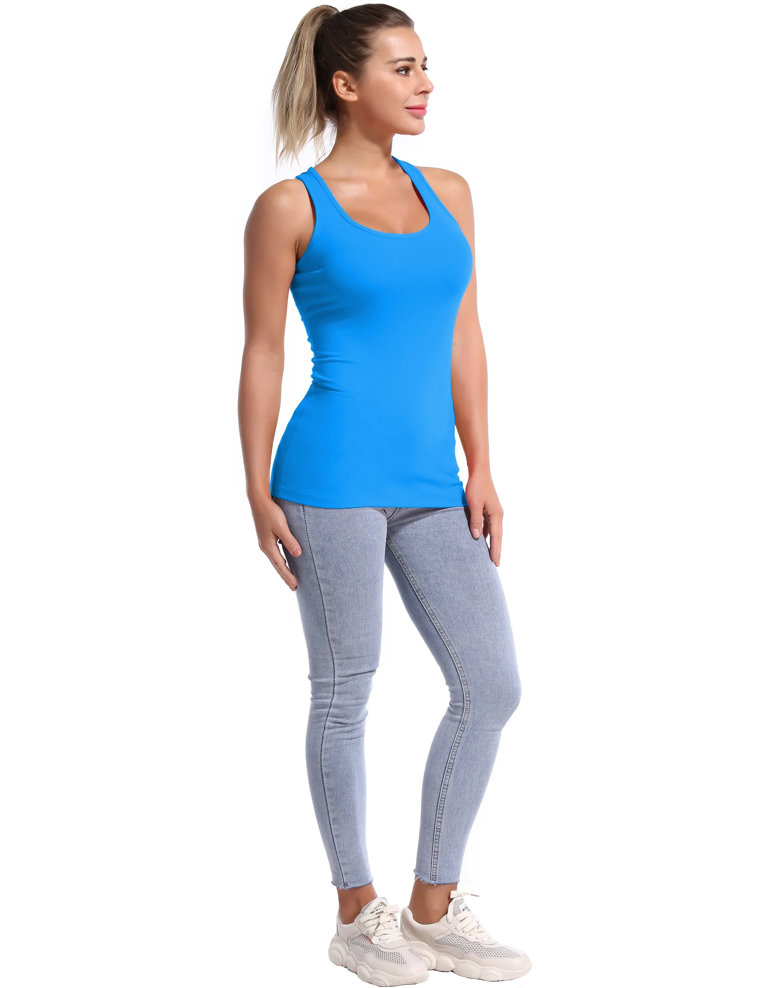 Racerback Athletic Tank Tops deepskyblue_yoga