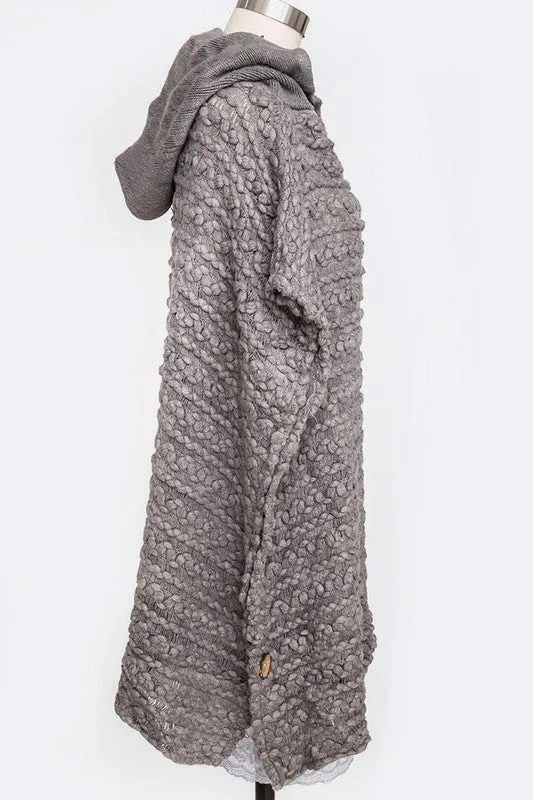 Raised Knit Hooded Side Button Cardigan