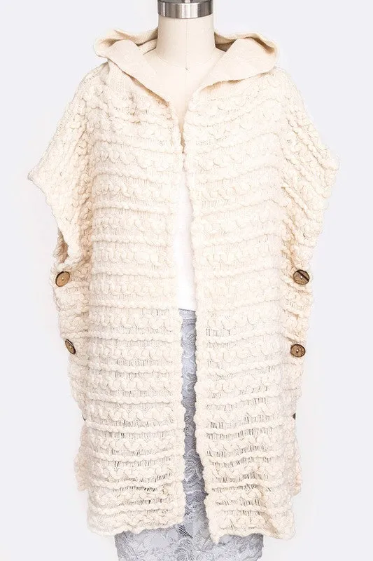 Raised Knit Hooded Side Button Cardigan