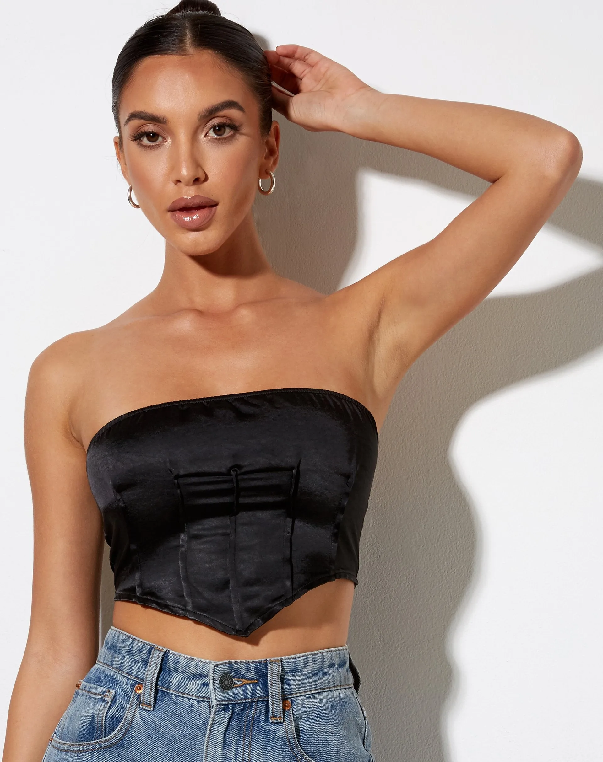 Sanja Bandeau Top in Satin Black