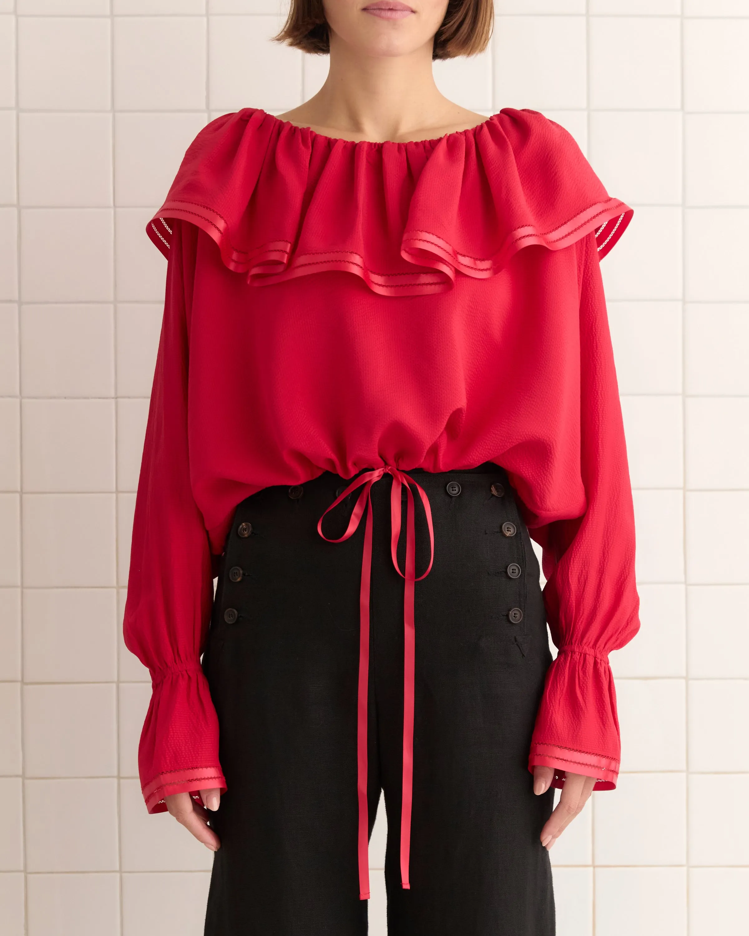 Satin Claret Blouse - Red