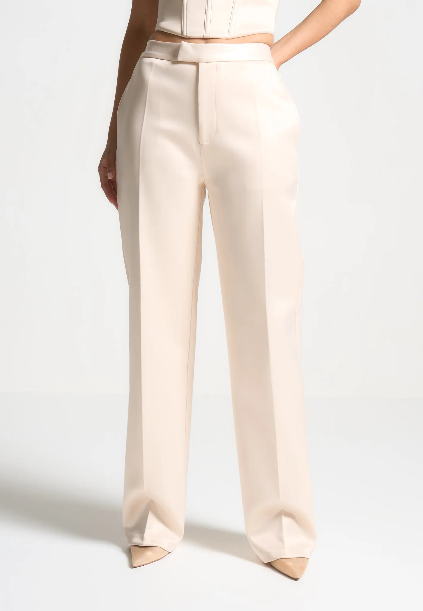 Satin Tailored Trousers - Champagne