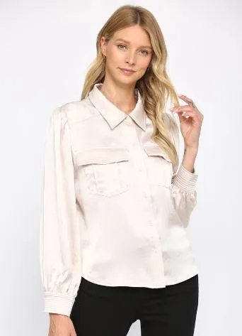 Satin Two Front Pocket Shirt champagne