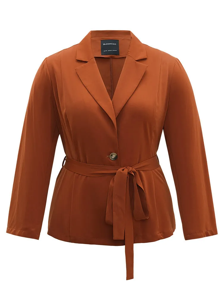 Solid Belted Suit Collar Blazer