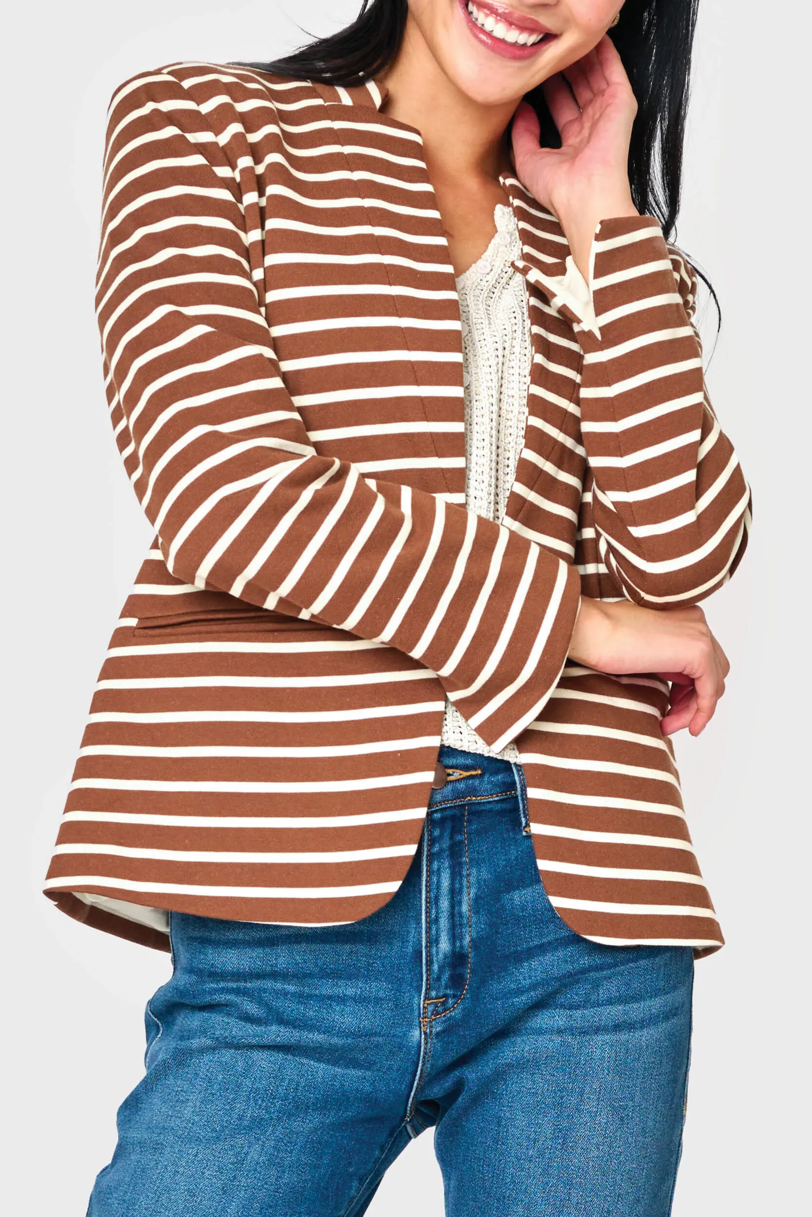 Striped Notch Collar Blazer