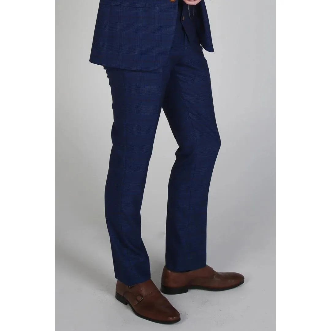 Tailored Fit Trousers in Blue Brown Check