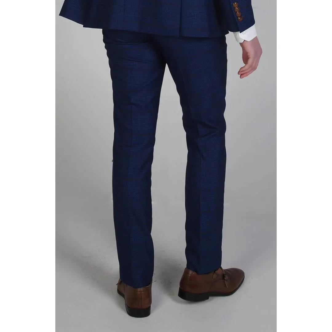 Tailored Fit Trousers in Blue Brown Check