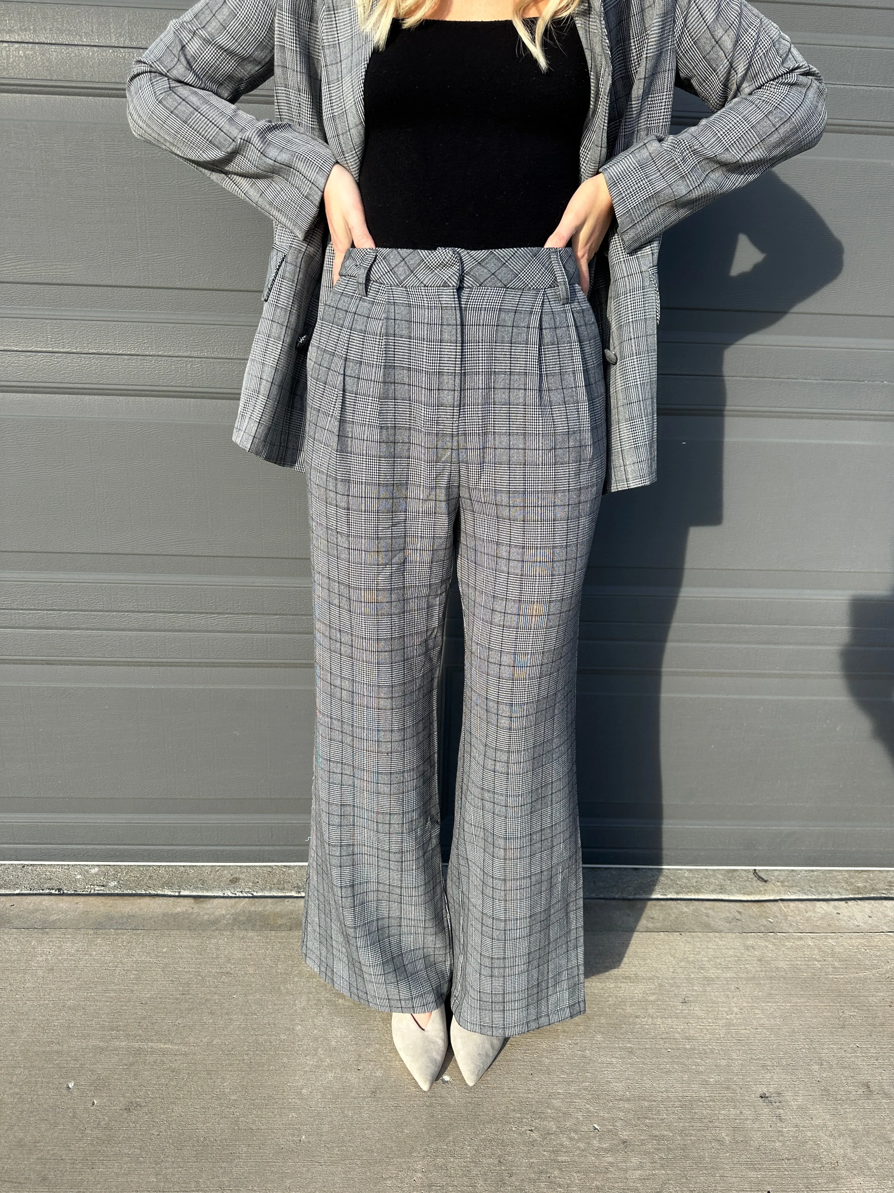 Tailored Plaid Wide-Leg Trousers