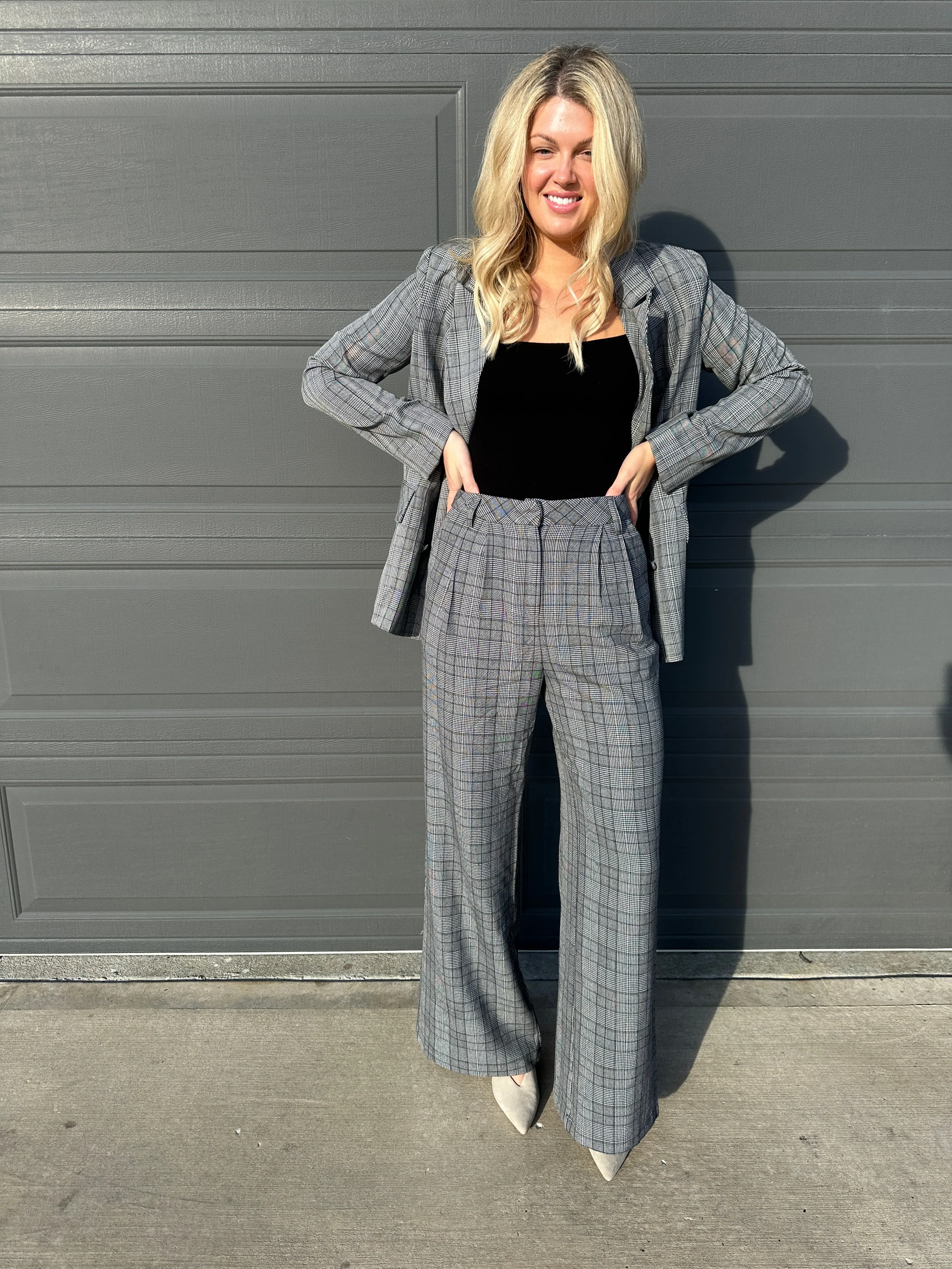 Tailored Plaid Wide-Leg Trousers