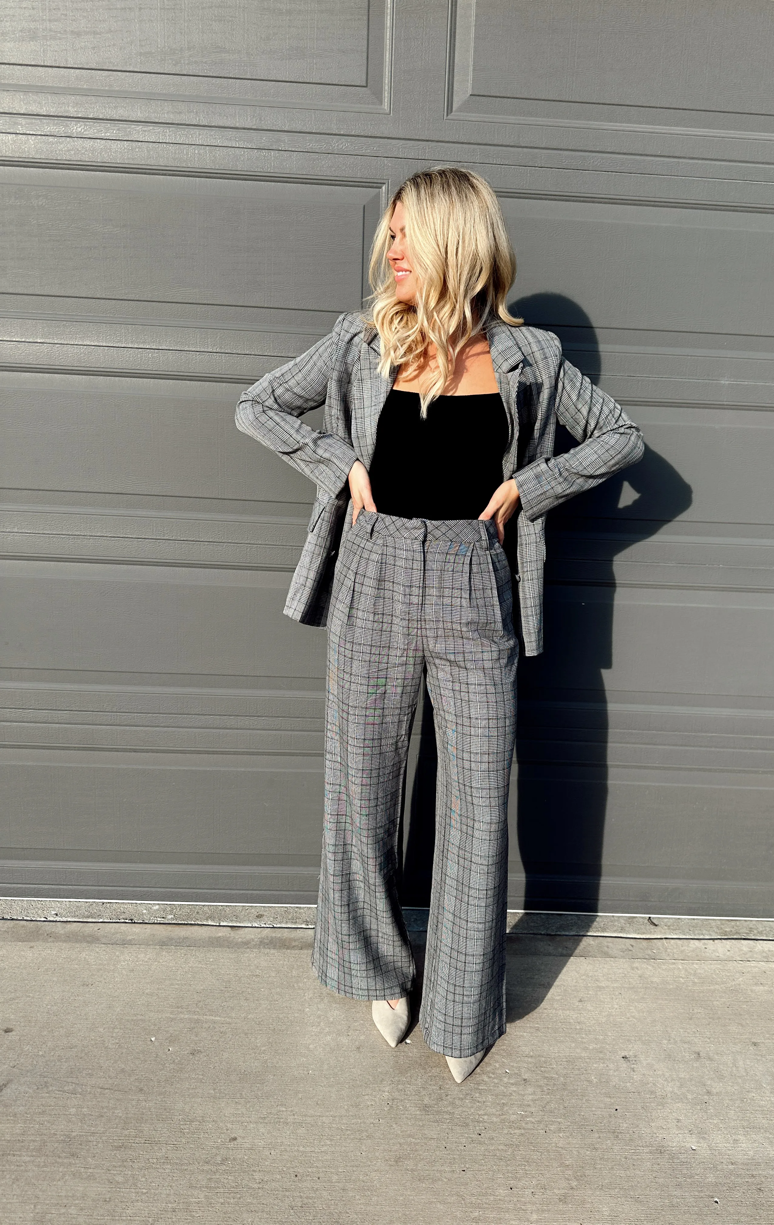 Tailored Plaid Wide-Leg Trousers