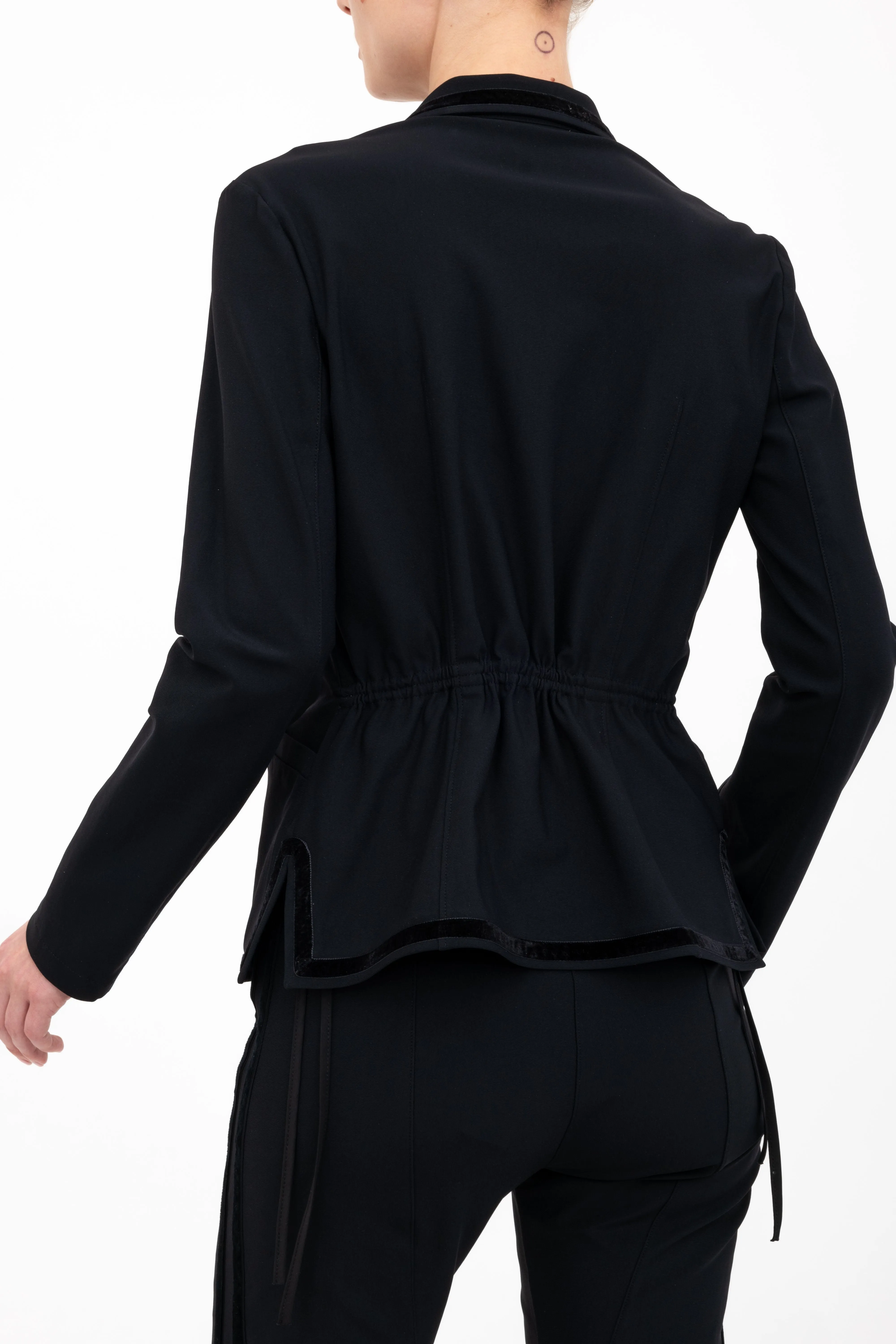 Tech Stretch Shawl Collar Short Blazer with Velvet Stripe - ARLETTE H24