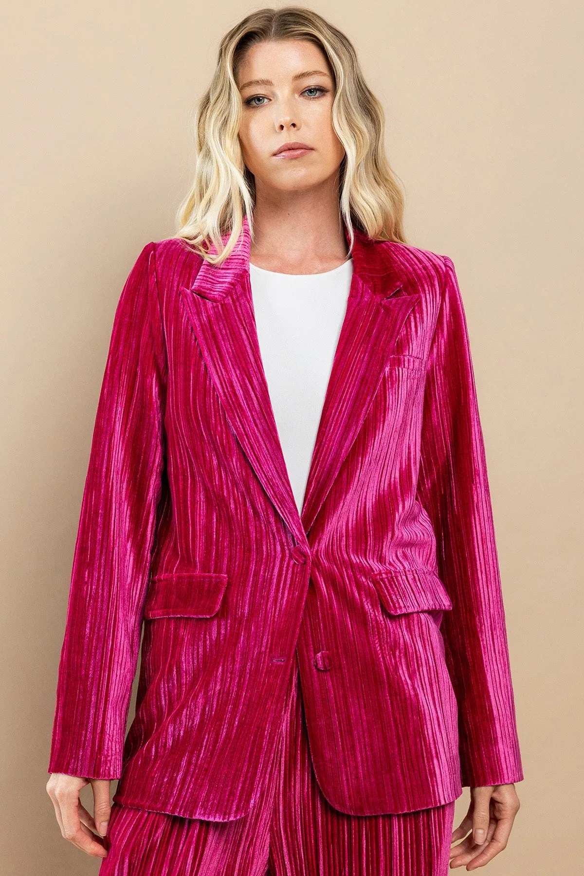 Velvet Dreams Fuchsia Pleated Blazer