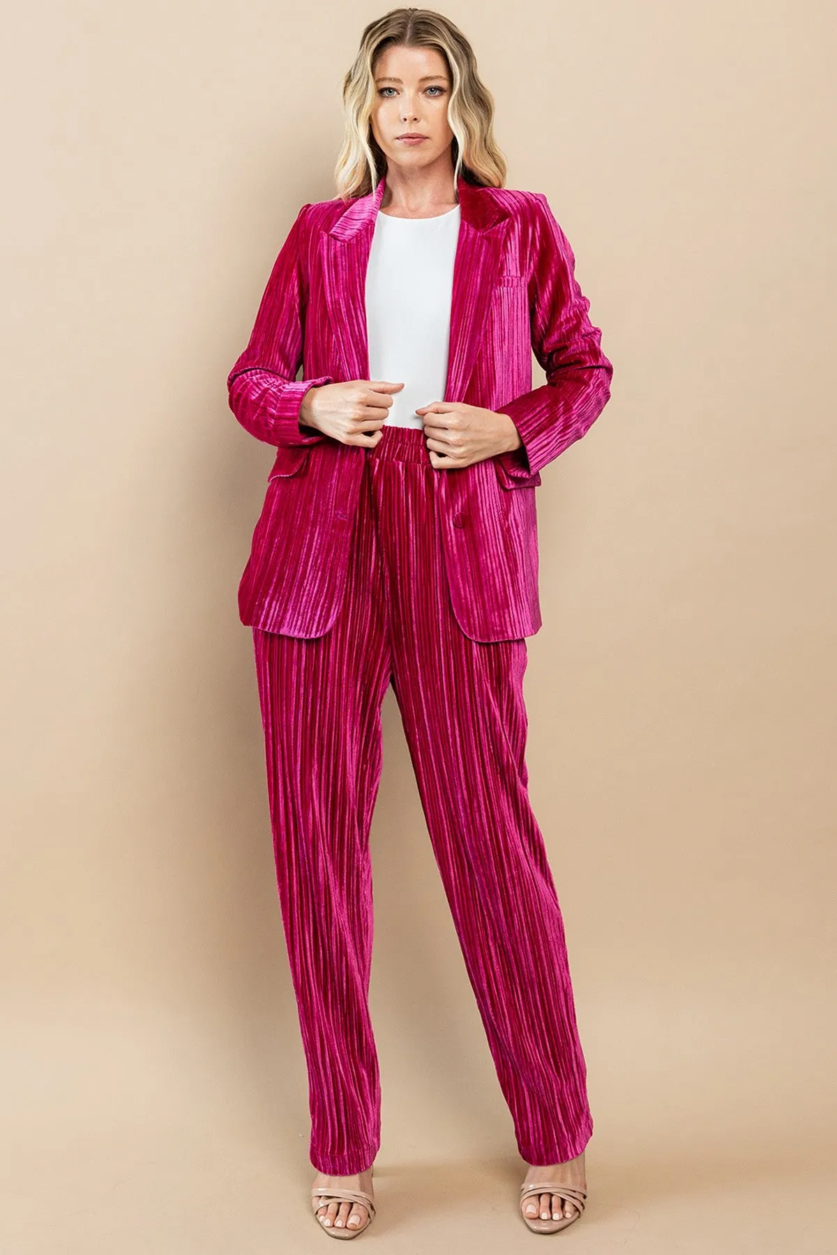 Velvet Dreams Fuchsia Pleated Blazer