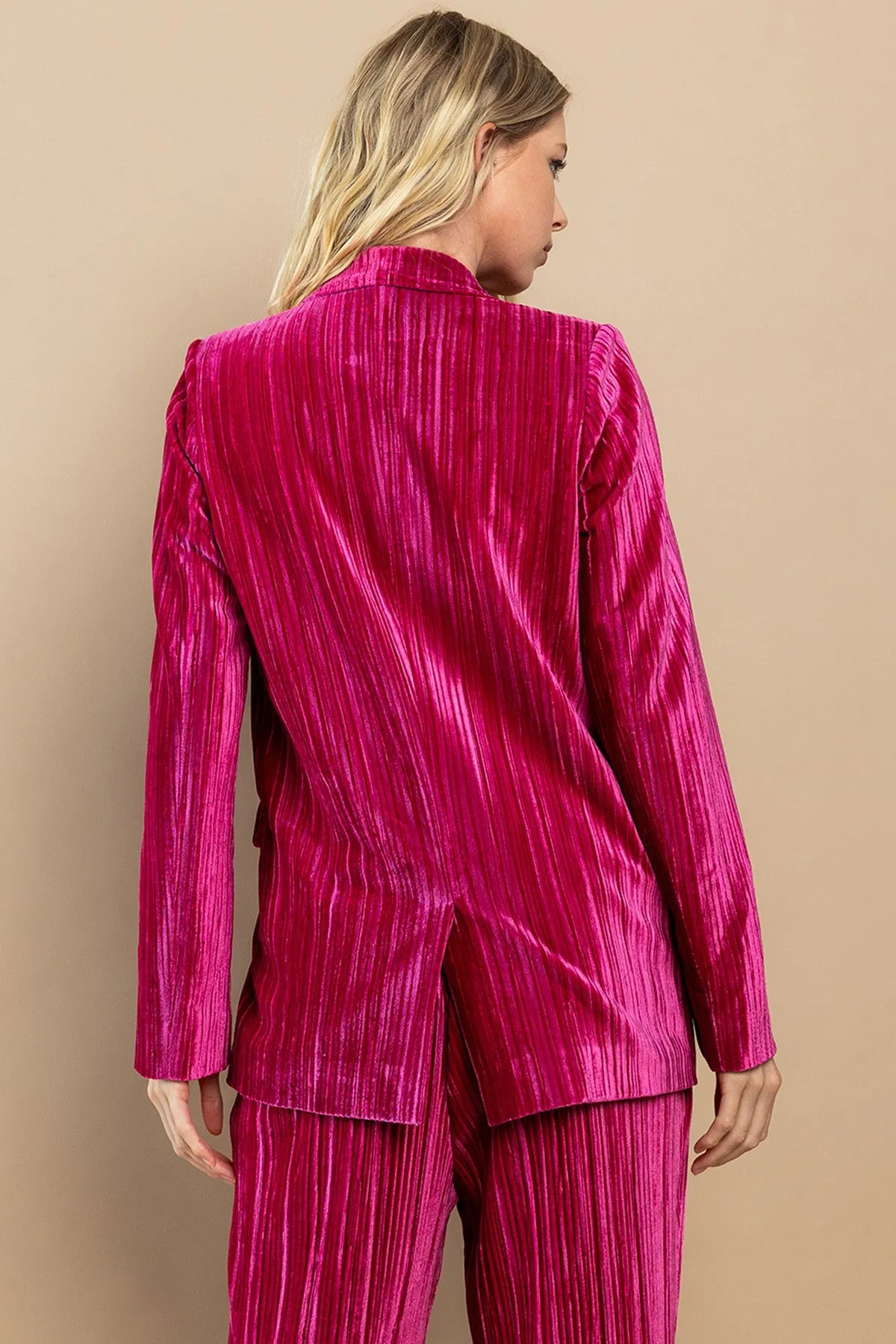 Velvet Dreams Fuchsia Pleated Blazer