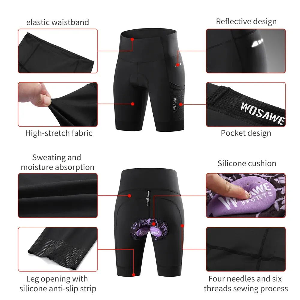 Women Cycling Shorts 3D Gel Padded Shockproof MTB Bike Shorts Ladies Bicycle Pad Shorts Mountain Fitness Tights 2 Pockets