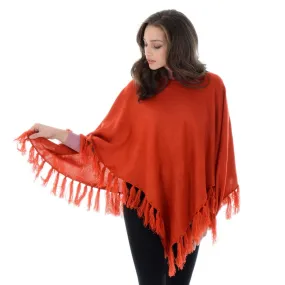 Womens Addison Tassel Poncho Knitwear Navy/Orange One Size