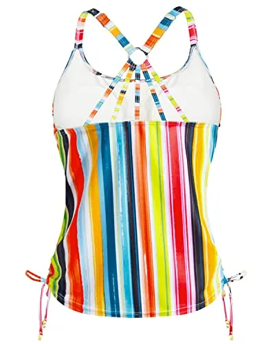 Womens Drawstring Tie Closure Tankini Bathing Suit Tops