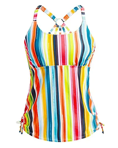 Womens Drawstring Tie Closure Tankini Bathing Suit Tops