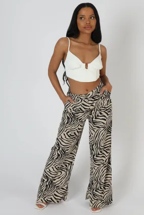 Zebra Print Tailored Trousers Stone