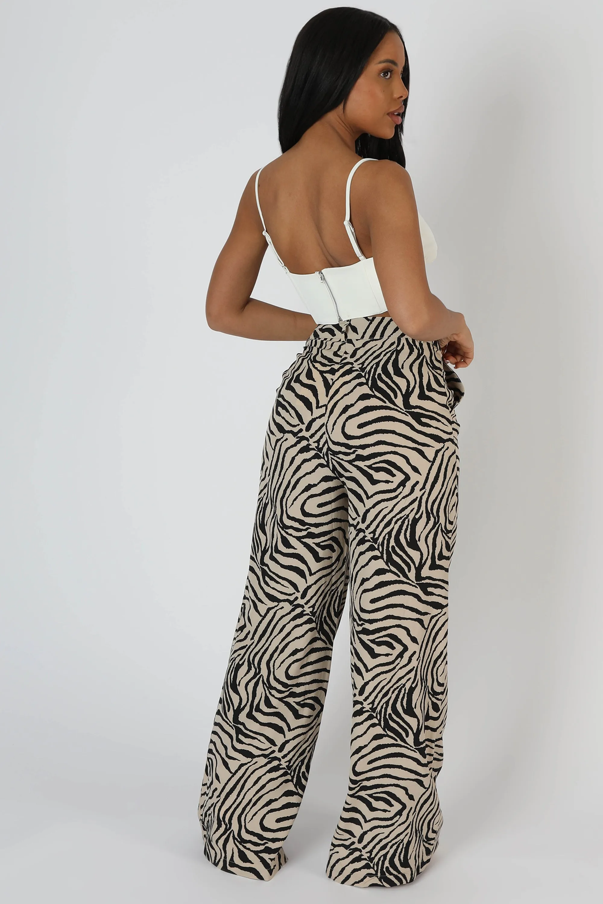 Zebra Print Tailored Trousers Stone